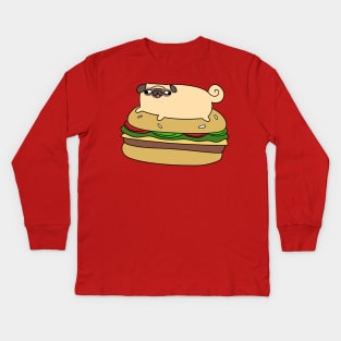 Pug Laying on Giant Hamburger Kids Long Sleeve T-Shirt